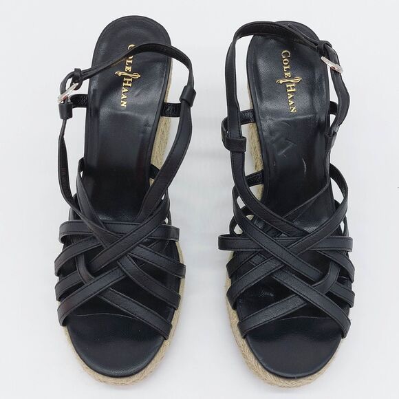Cole Haan Womens Meadow Sandals Size 9B Black Strappy Slingback Wedge Espadrille - Picture 3 of 10